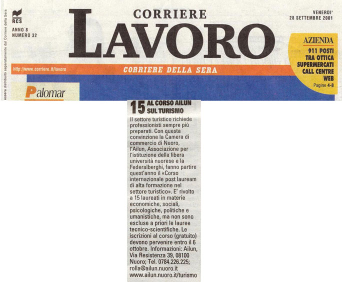Corriere della Sera - Corriere Lavoro 28 settembre 2001