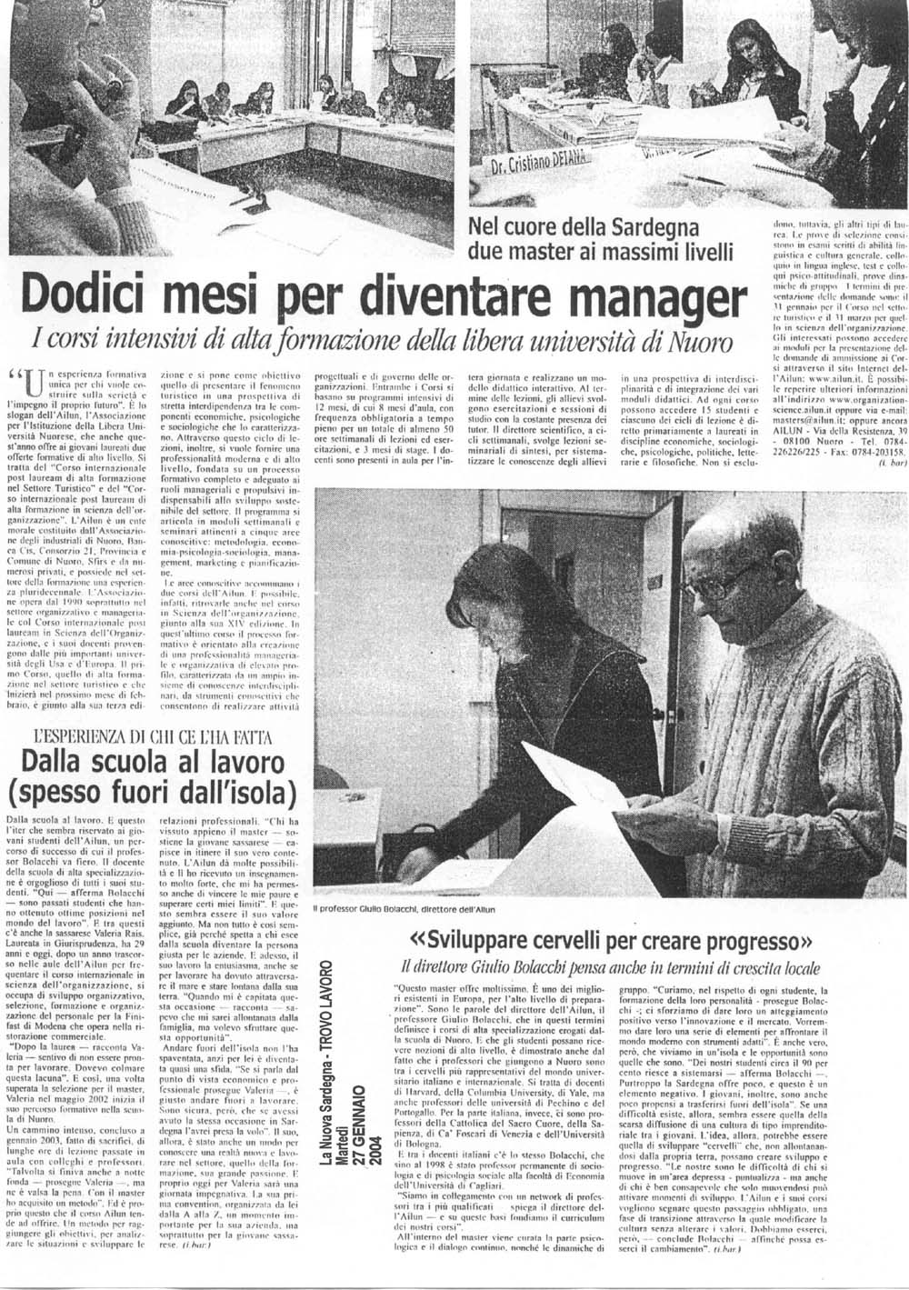 La Nuova Sardegna - Trovo Lavoro 27 gennaio 2004