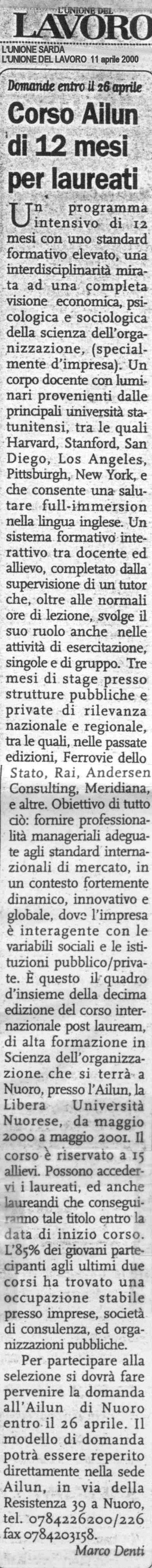 L'Unione Sarda - Unione del Lavoro 11 aprile 2000