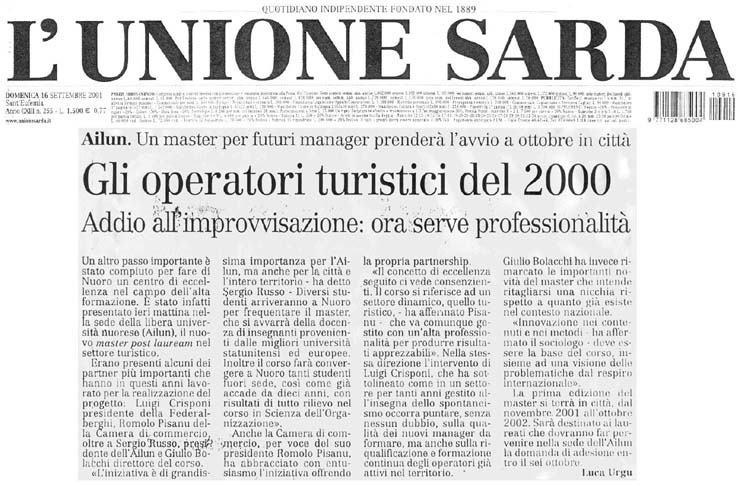 L'Unione Sarda 16 settembre 2001